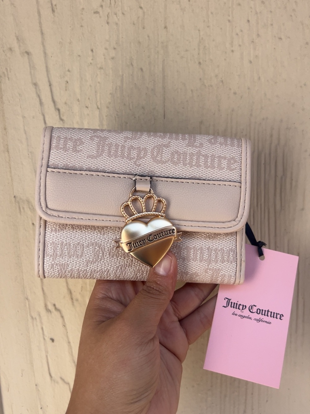 Juicy Couture Pale Pink Heart-Crown Trifold Wallet